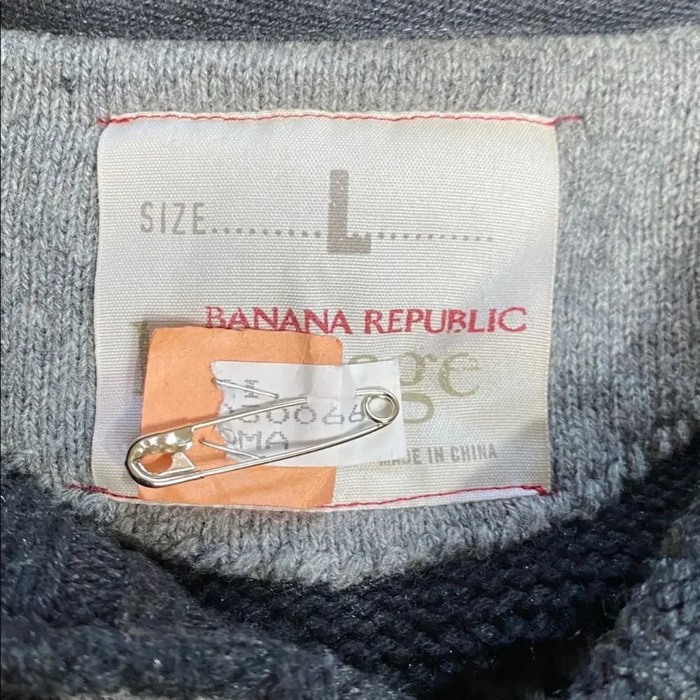 Banana Republic Heritage Dark/Light Gray Knit Cardigan Sweater Wool Cotton Blend